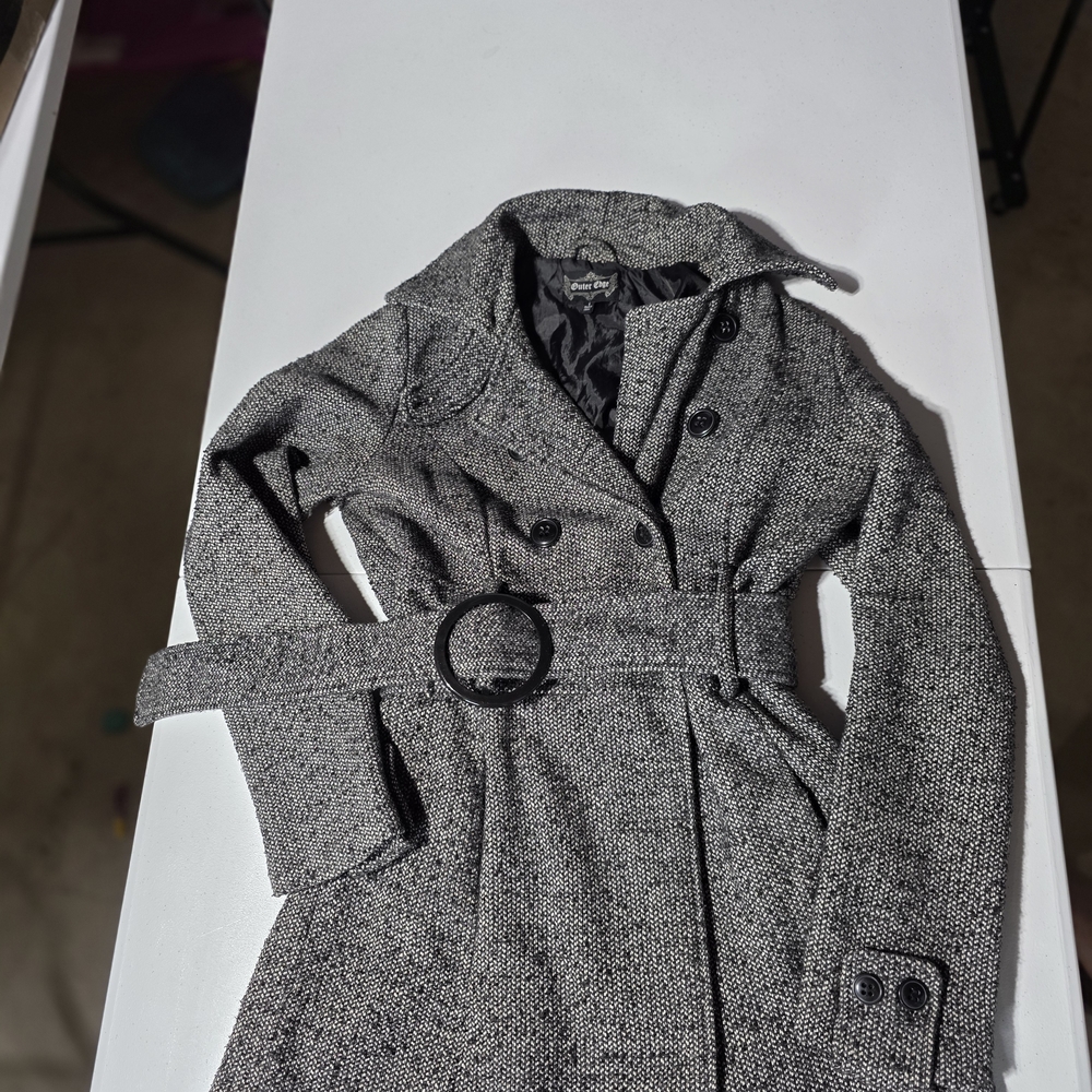 Outer Edge Black and White Tweed Trench Coat